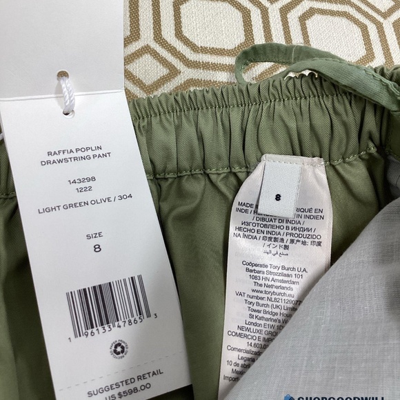 NWT - Tory Burch Raffia Poplin Drawstring Pant, 8 - Picture 6 of 7